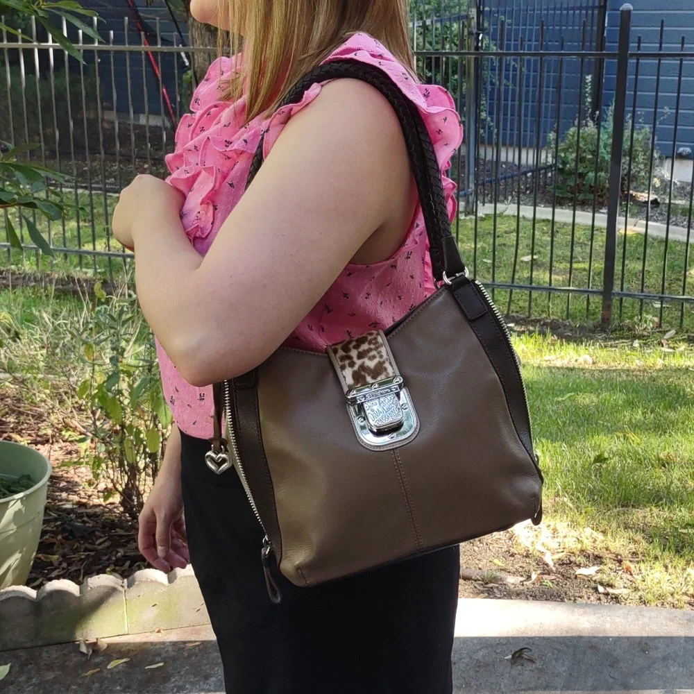 BRIGHTON | Leather Shoulder Bag With Leopard Print Calf Hair Detail